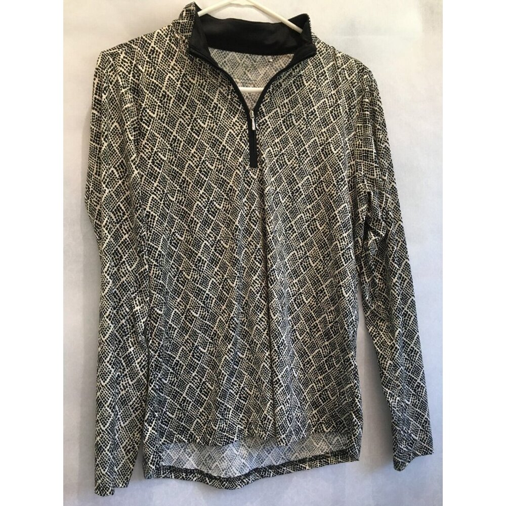 SanSoleil Women's Solshine Printed 1/4 Zip Long Sleeve Golf Top  Gray Small
